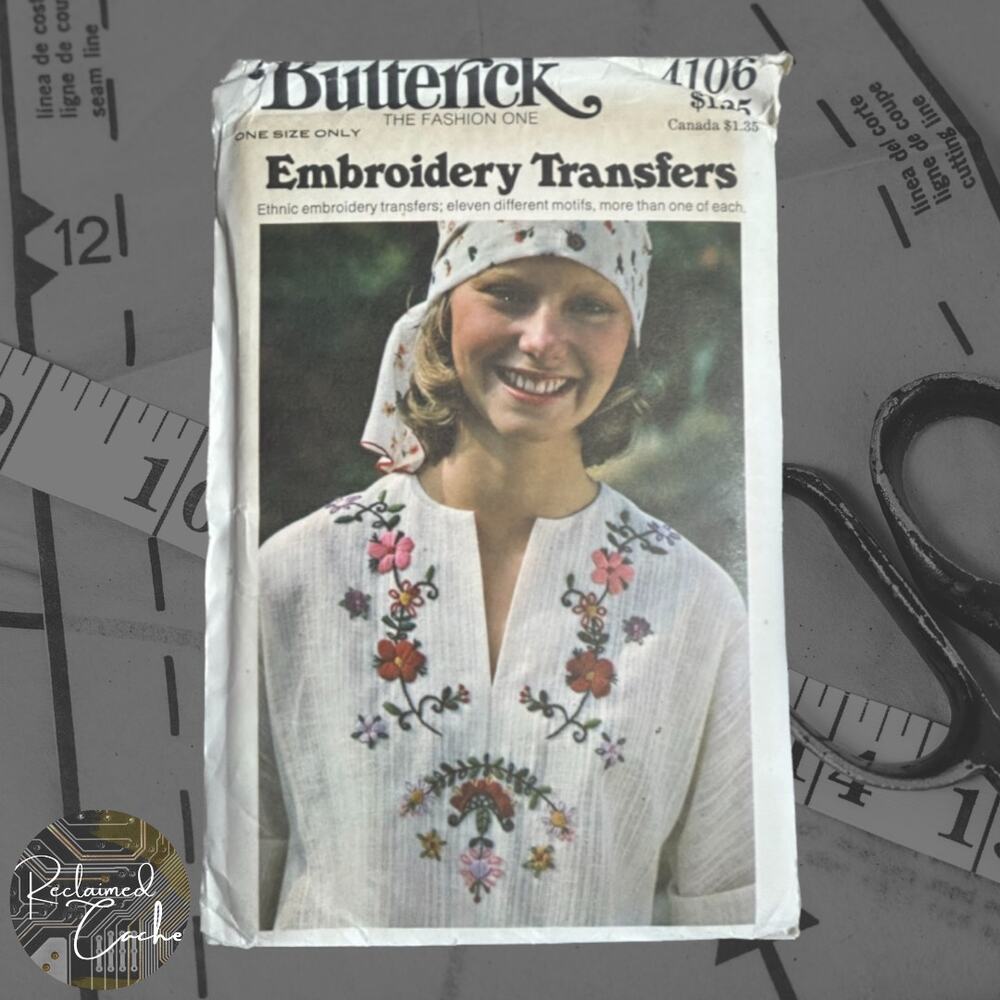 Butterick 4106 Embroidery Transfers Pattern  - Size One Size